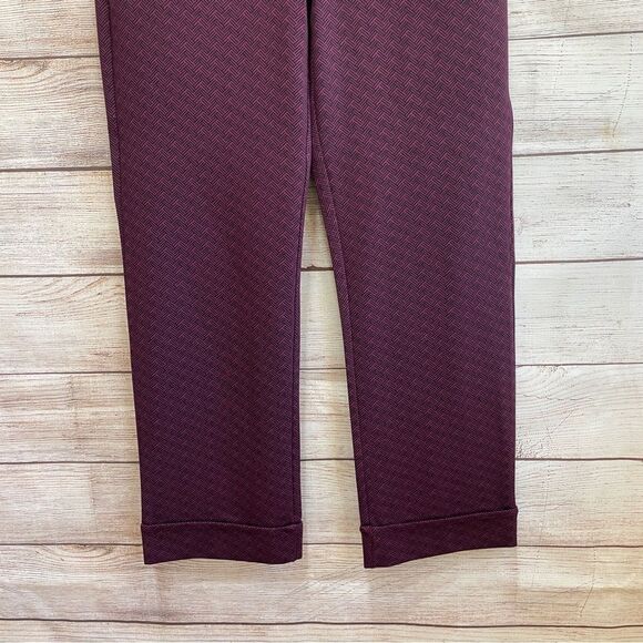 BETABRAND KNIT PANTS IN BURGUNDY AND BLACK HERRINGBONE PRINT - Picture 3 of 5